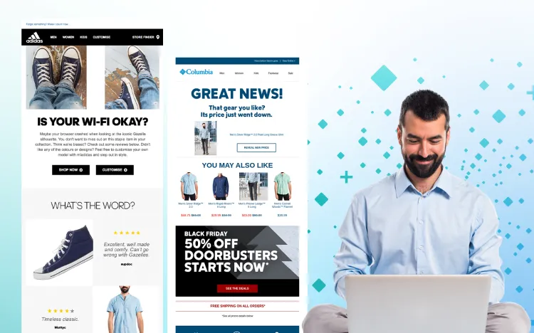 Promotional emails with product deals and discounts